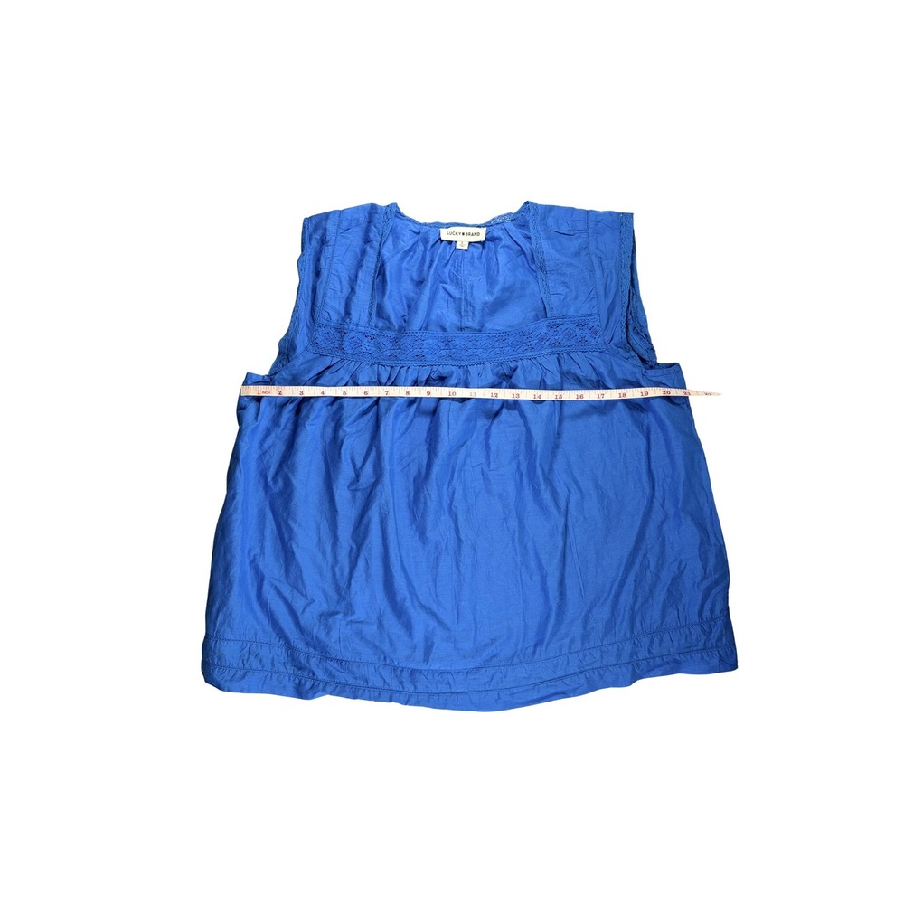 Lucky Brand Womens Large Blue Cotton Crochet Lace Trim Tank Top Blouse - Picture 4 of 6